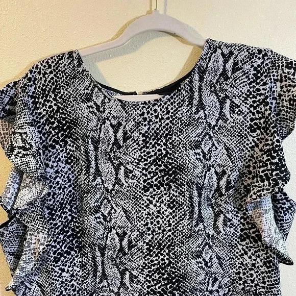 Who What Wear Size XXL Black Ruffle Sleeve Dress Snakeprint Sleeveless Zipper - Picture 7 of 7